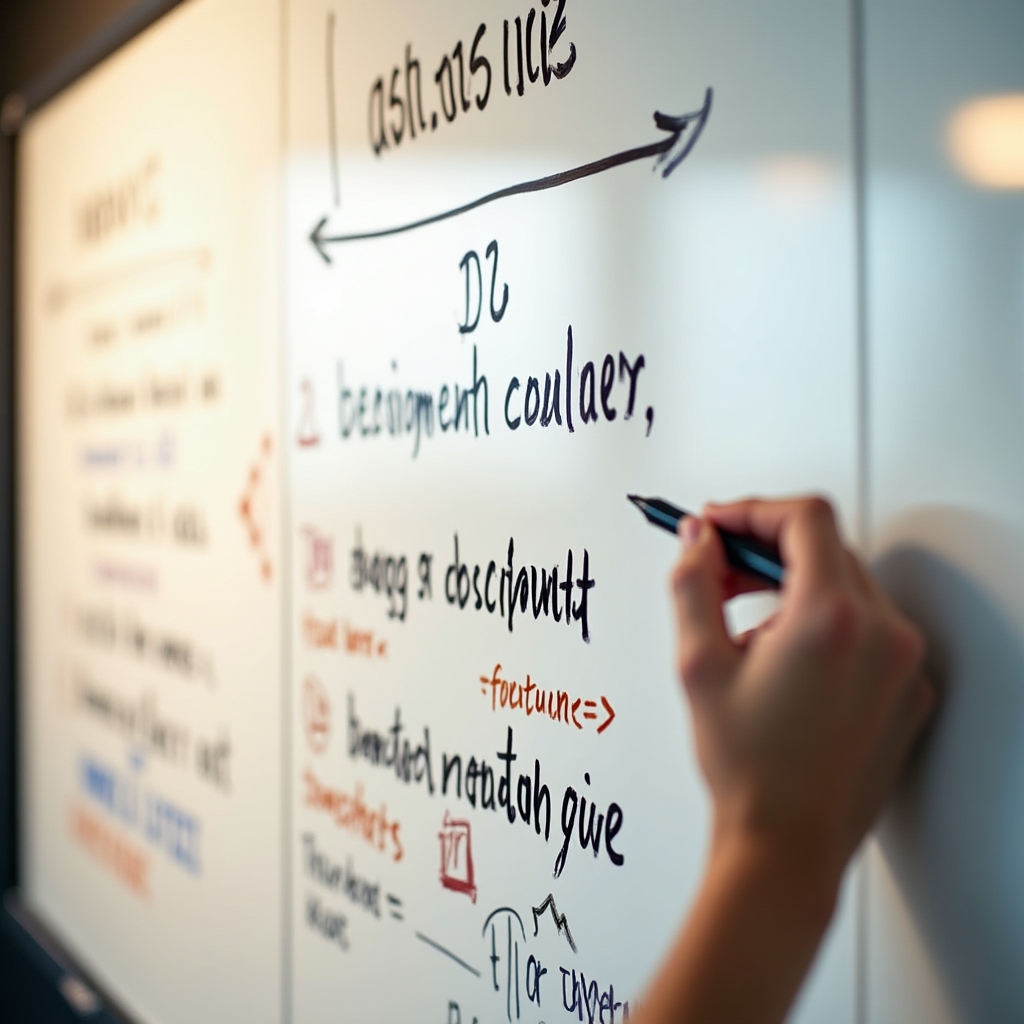 Course planning notes and a whiteboard outlining a four session spreadsheet curriculum