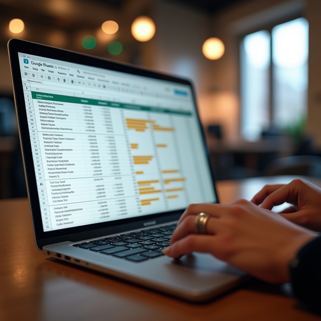 Laptop screen showing a spreadsheet with exported Facebook Ads and GA4 campaign data columns